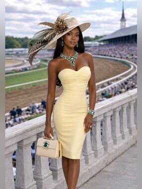 Fashion Nova Strapless Pale Yellow Sheath Dress